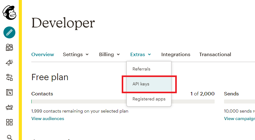 Mailchimp under extras