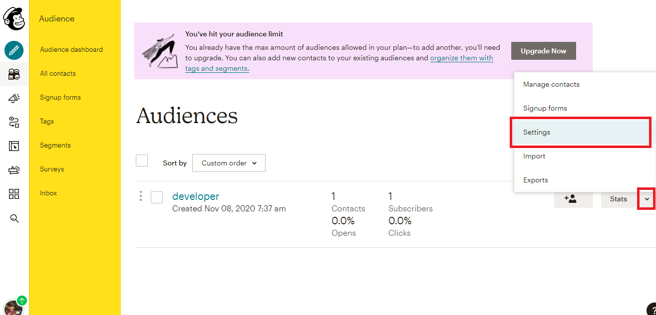 Mailchimp List Page